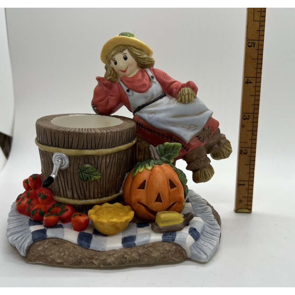 PartyLite Scarecrow Pumpkin Barrel Votive Candle Holder P7275 Fall Decor - Picture 9 of 10